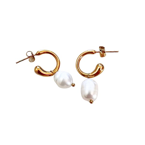 Jane Fields - Pearl Drop Half Hoops - Gold