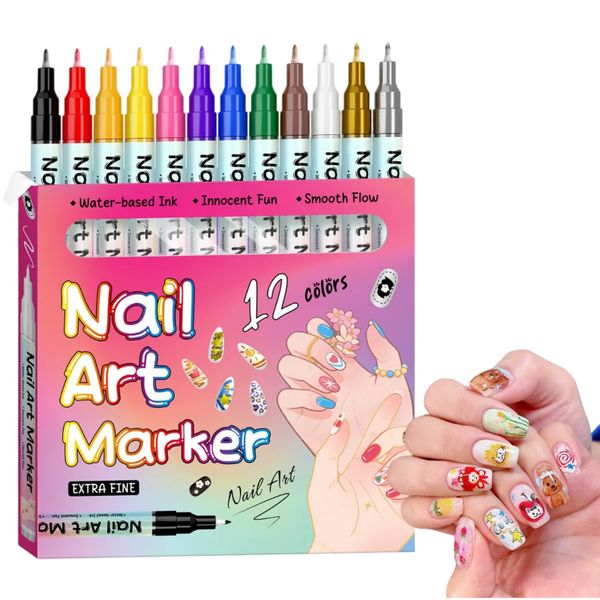 12 Colors Nail Art Pens Set,Nail Art Marker Pens,(24)