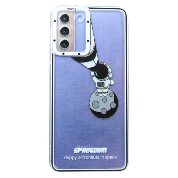 Cartoon Astronaut On The Moon Phone Case For Samsung S21Plus - Transparent
