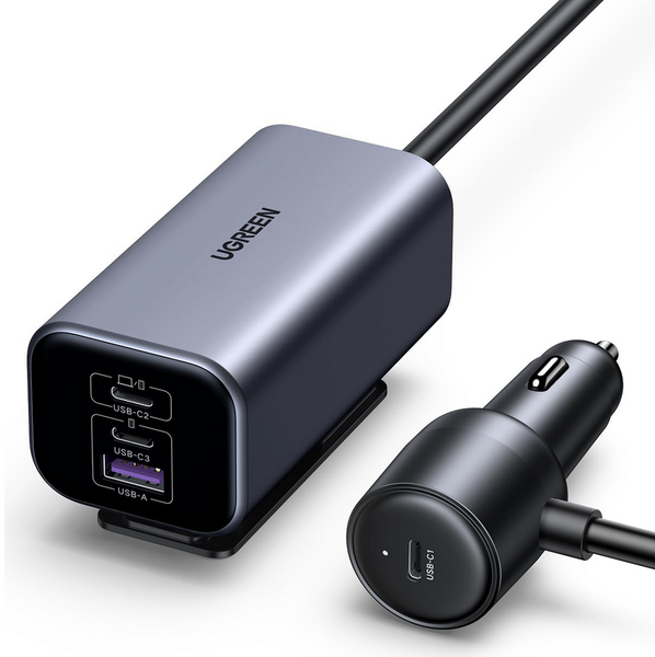 UGreen 150W GaN Car Charger With 3 x Type-C Ports &amp; 1 x USB Port - Grey