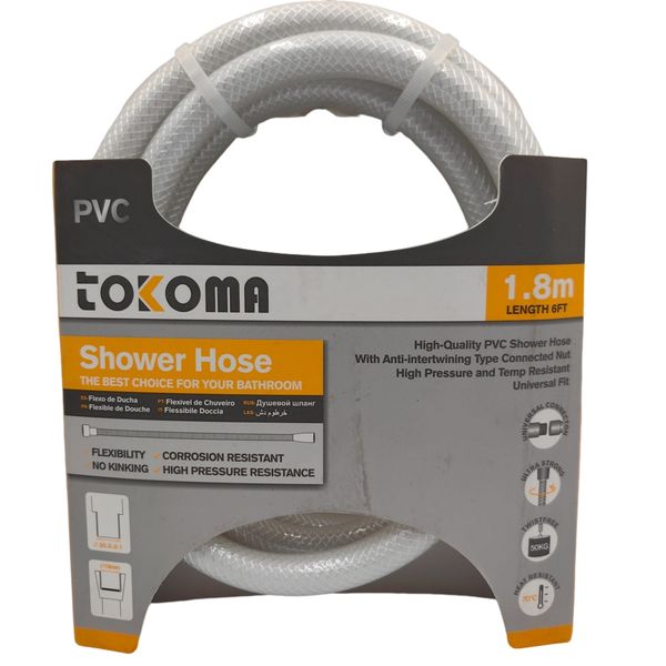 Tokoma 1.8m PVC Shower Hose - High Pressure &amp; Temp Resistant