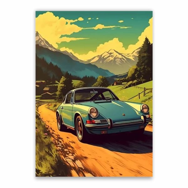 Blue Porsche Mountain Pass Poster - A1