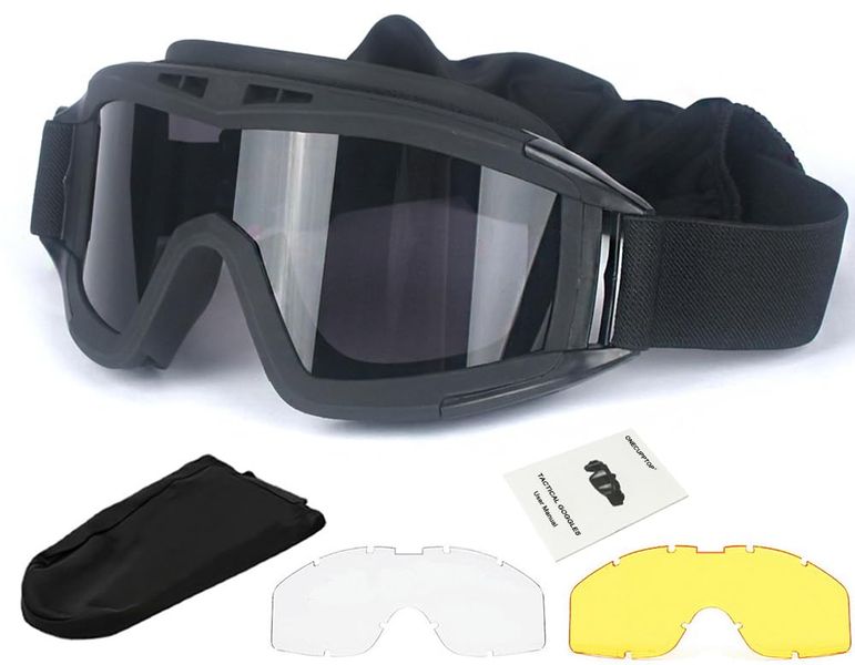 Tactical Airsoft Goggles Anti-Fog 3 Interchangeable Lens UV400 Desert Army