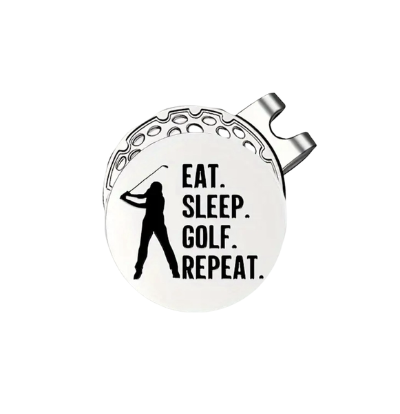 Golf Hat Clip with Removable Ball Marker - Eat Sleep Golf Repeat