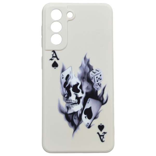 High Quality Skull And Cards Phone Case For Samsung Galaxy S21 - Cream