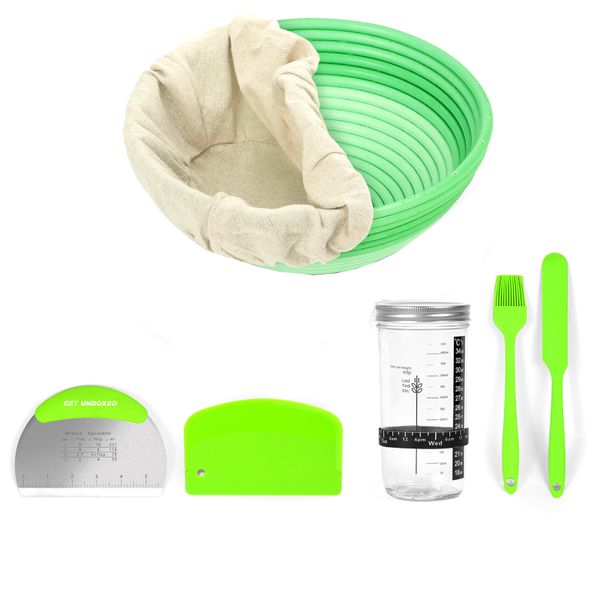 GET UNBOXED Bread Proofing Basket with Glass Sourdough Starter Jar Set