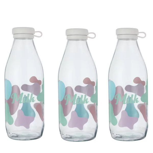 Glass Milk Bottle With Silicone Lid 1L - Set of 3