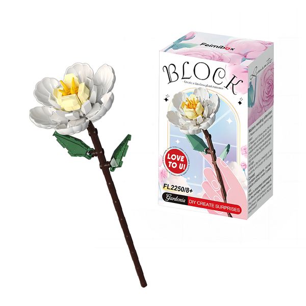 Feelo - Flower Building Block Set - White Rose - 98 Pieces