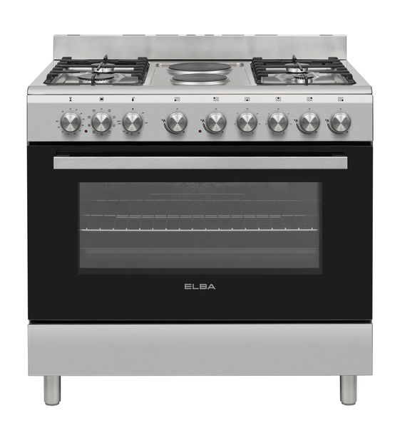 Elba Essential 04/96CL727- 4 Burner Gas-2 Electric Plate Stove 90cm Silver