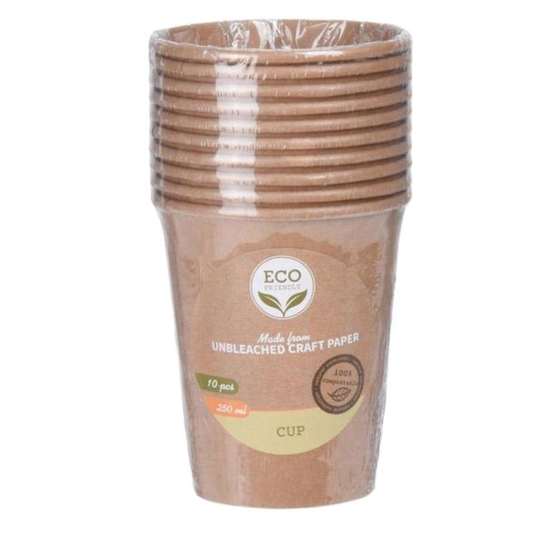 Kraft Paper Cups Party Pack - 10 Pieces - 250ml - Eco-friendly