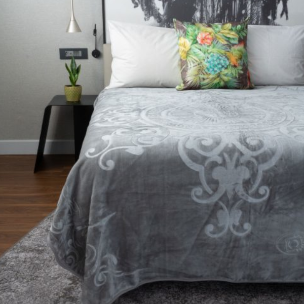 Sesli - Mink Colourful 1Ply Blanket – Queen Size - Pattern Grey