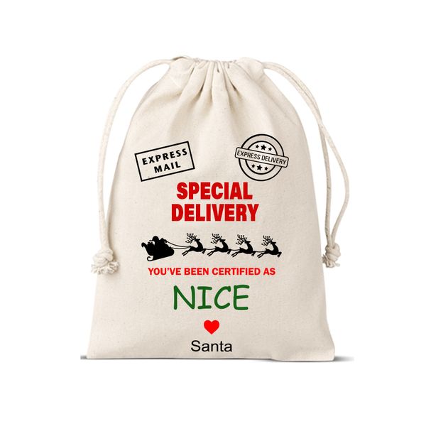 Big special delivery Christmas gifting drawstring bag Santa sack - 50x35cm