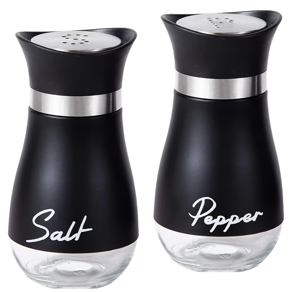 2 Pieces Salt &amp; Pepper Shaker Set With Stainless Steel Lids - Black