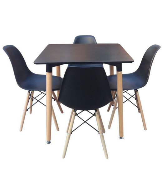 Square Table with 4 Chairs - Black