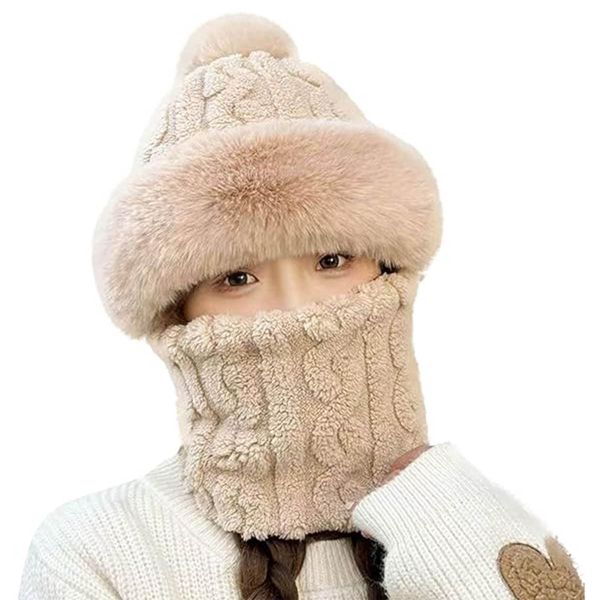 Women Windproof Scarf Hat, Integrated Ear Protection Windproof Cap Scarf