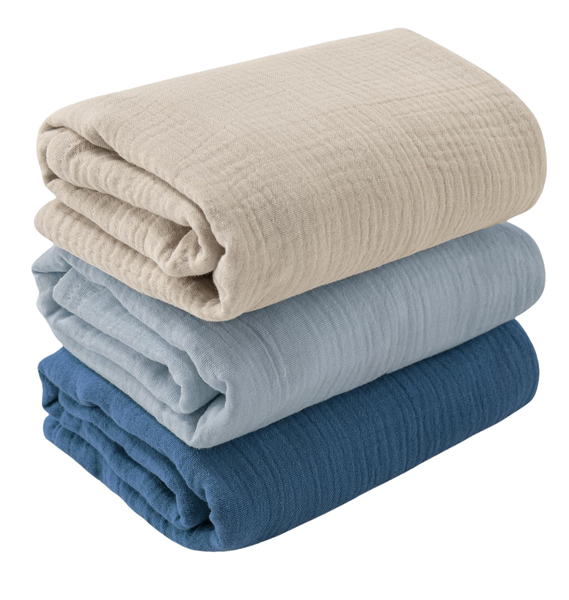 Kingdushi 3Pack 38x40'' Newborn Receiving Blanket Muslin Breathable
