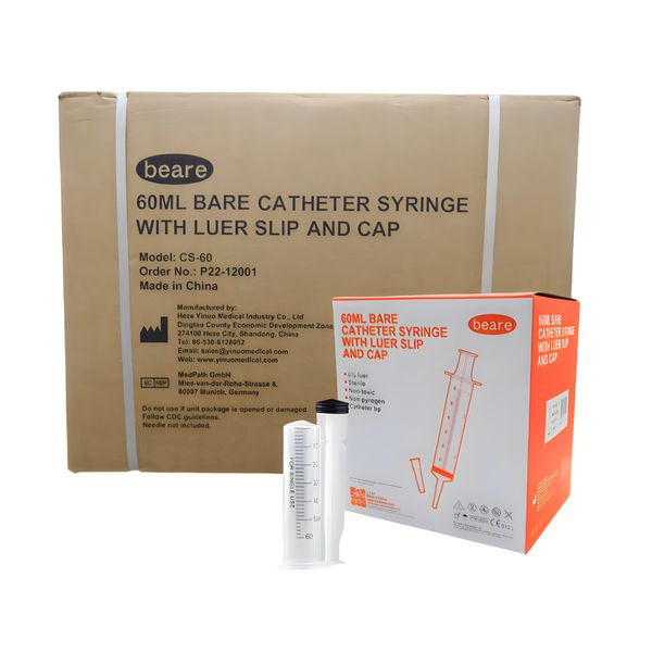 Beare 60ML Catheter Syringe With Luer Slip And Cap - 400 Syringes