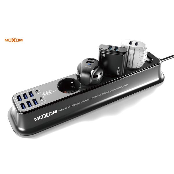 Moxom Universal 12 Socket Outlet 2 Meter Extension Plug-Black
