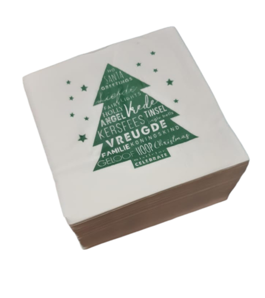 Paper 2 Ply Serviettes 100 Pack - Green Christmas Tree