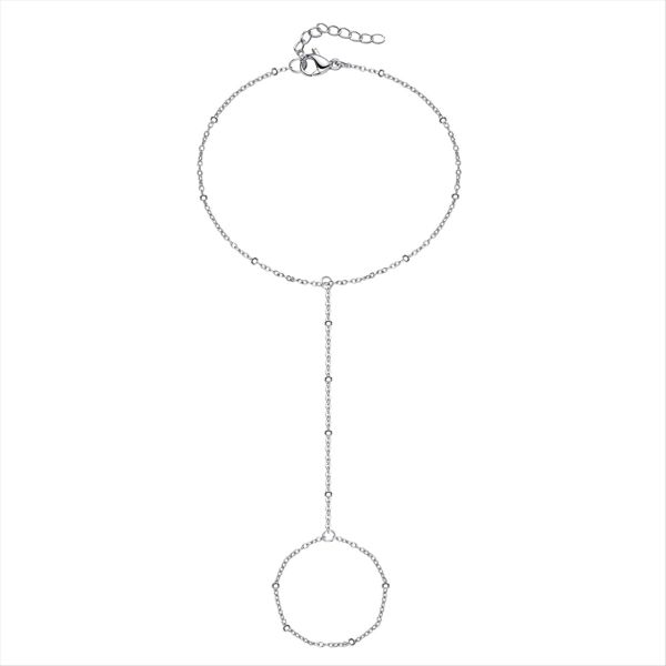 Silver Hand Chain Bracelet Ring Bracelet Adjustable Finger for Women