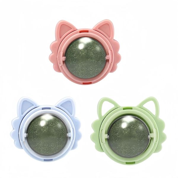 3 Piece Catnip Wall Ball Toy, Rotating Edible Mint Balls For Cat