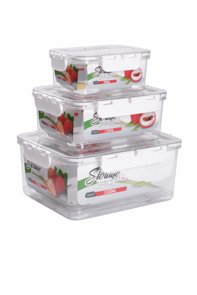3 Piece Airtight Food Storage Container Set - (790ml, 1200ml, 3300ml)