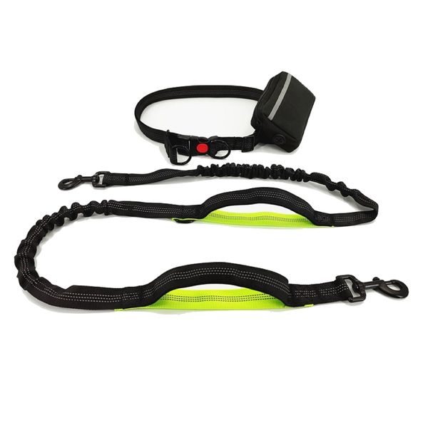 Pet Hands-Free Dog Leash With Zipper Pouch Reflective Running Lead