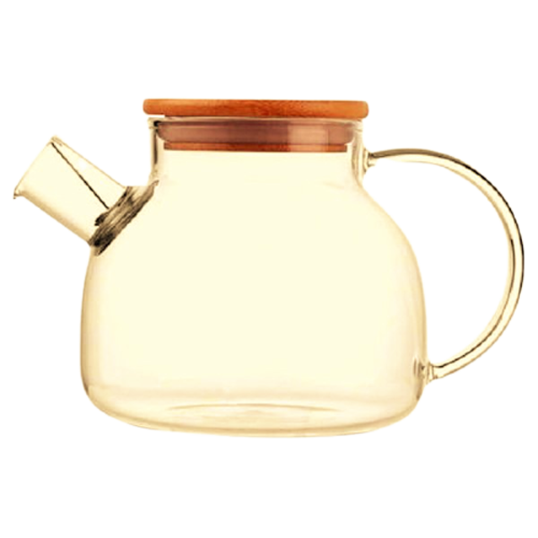Teapot 1 Litre Borisilicate Glass Gold With Bamboo Lid
