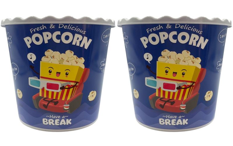 2.2L Plastic Reusable Popcorn Bucket - Blue - Set of 2