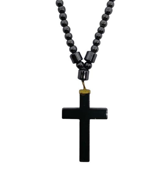 Hematite Necklace with Hematite Cross