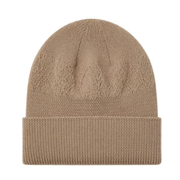 Beige Ribbed Knitted Beanie - Soft Cuffed Winter Hat