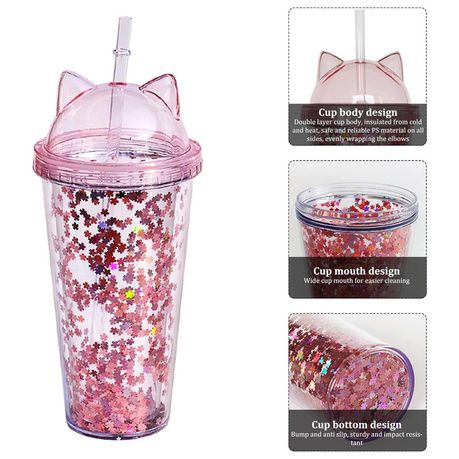 420ml Cat Ear Straw Cup, Cute Summer Water Cup