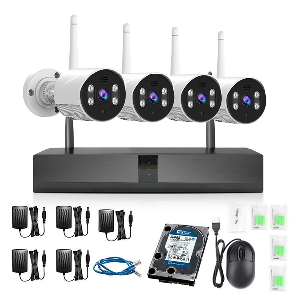 Security Camera System Kit+ 500 GB HDD + 8CH 2MP WiFi NVR + 4 2MP Cameras