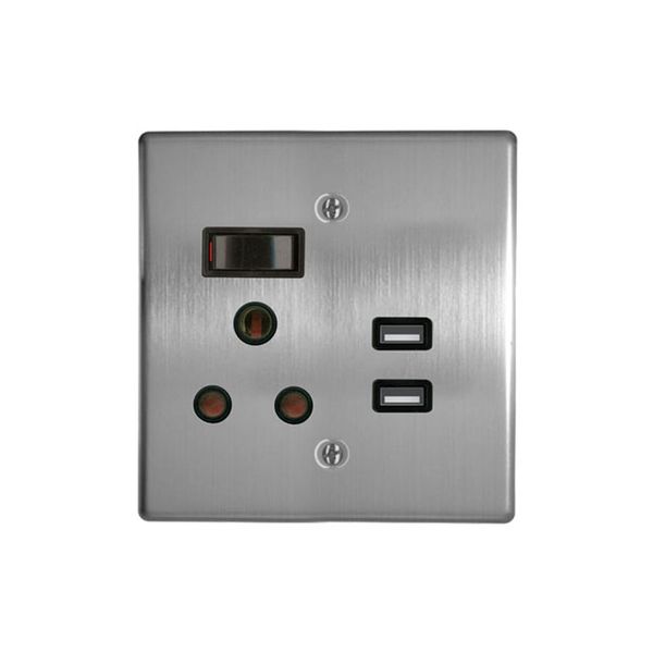 ACDC - 16a Switched Socket 4x4 Usb C/W Silver Steel Cover Plate