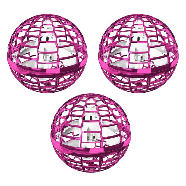 Flying Spinner Ball - Hand Controlled Mini Drone LED Ball - Pink - 3 Pack