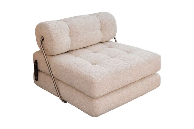 Single Convertible Fabric Sofa Bed - Off-White | Foldable Lounge Chair