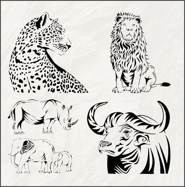 Collection of Big Five Animal Stencils (5 Beautiful Stencils)