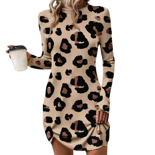 Woman's Long Sleeve Dress - Leopard Print