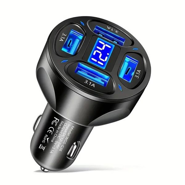 4-in-1 USB Car Charger - Fast Charging Adapter for Multiple Devices