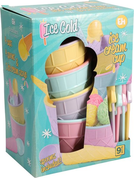 Polystyrene Assorted Ice Cream Cups and Scoops - 8 Piece Set
