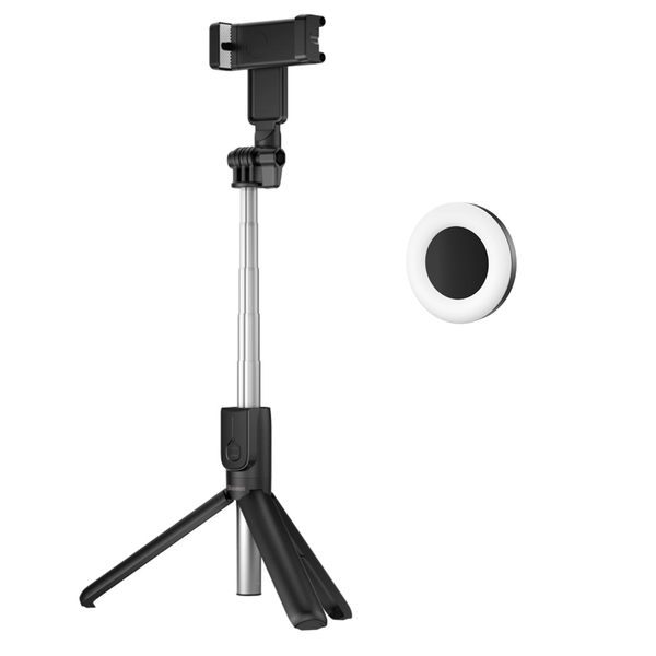 Bluetooth Pull Rod Selfie Stick &amp; Tripod with Detachable Selfie Light