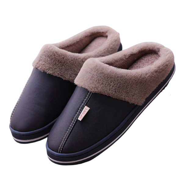 Waterproof &amp; Fluffy Plush PU Mens Slippers