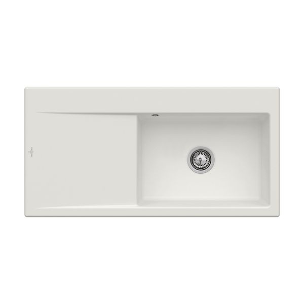 White Modern Ceramic Built-In Single Bowl Kitchen Sink Basin Waste System