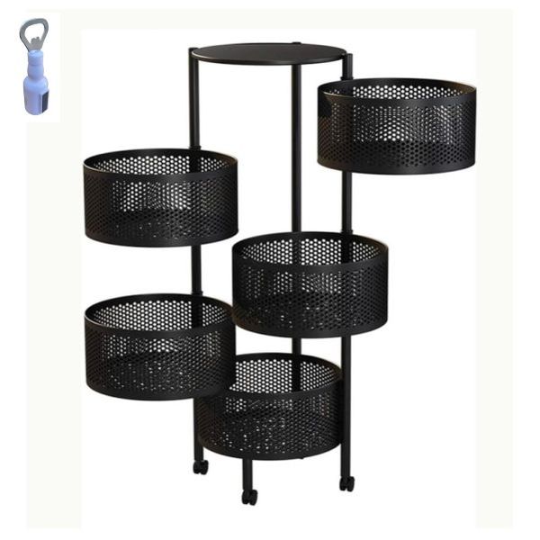 Round Rotating Layered Shelf Storage Rack - 5 Tier with Bottle Opener