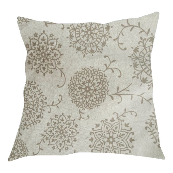 Beige Pillow/Cushion Cover With Hand Drawn Dark Beige Flowers - Cover Only