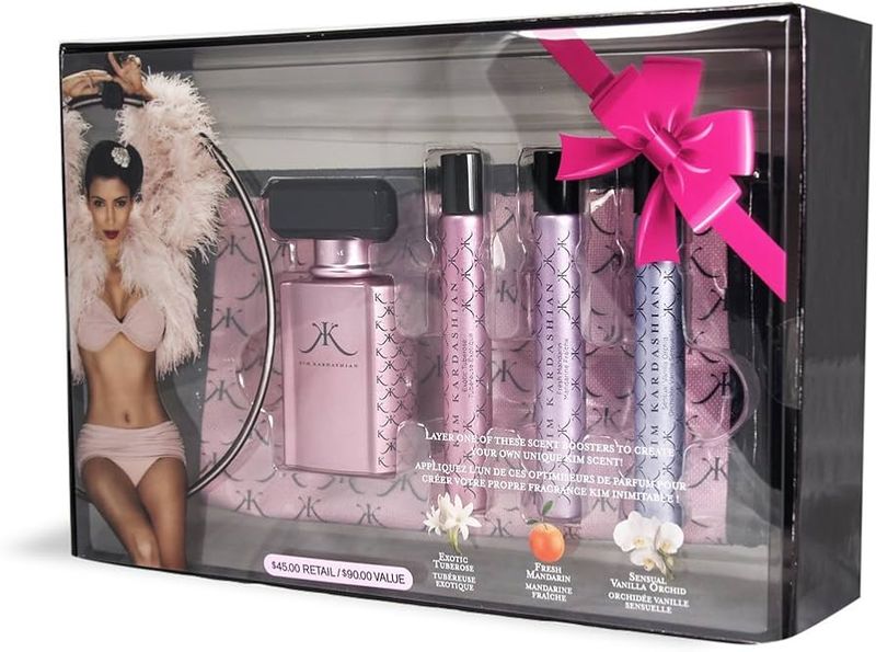 Kim Kardashian 5 Piece Set for Women Includes Cosmetic Bag (Parallel Import