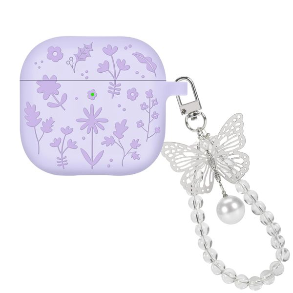 Silicone Case with Flower Keyring Compatible with Airpods 4th Generation