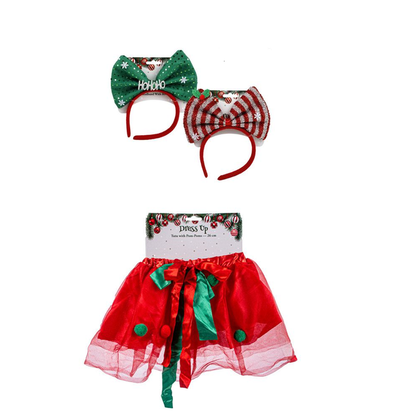 Christmas Themed Tule Tutu and 2 Cute Headbands