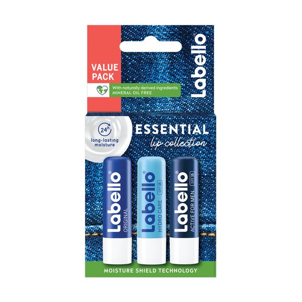 Labello Essential Lip Collection Value Pack, Multi Pack, 3x4.8g