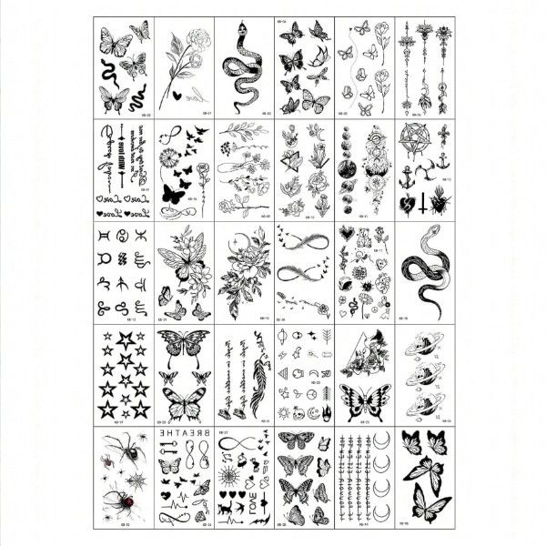 30 Piece - Minimalist Temporary Tattoos - Black